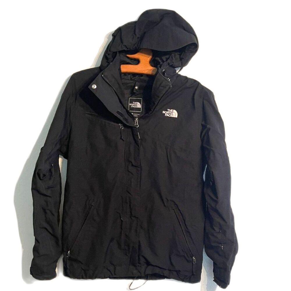 North Face Jacket Womens Medium Black Packable Hooded Wind Breaker Lightweight